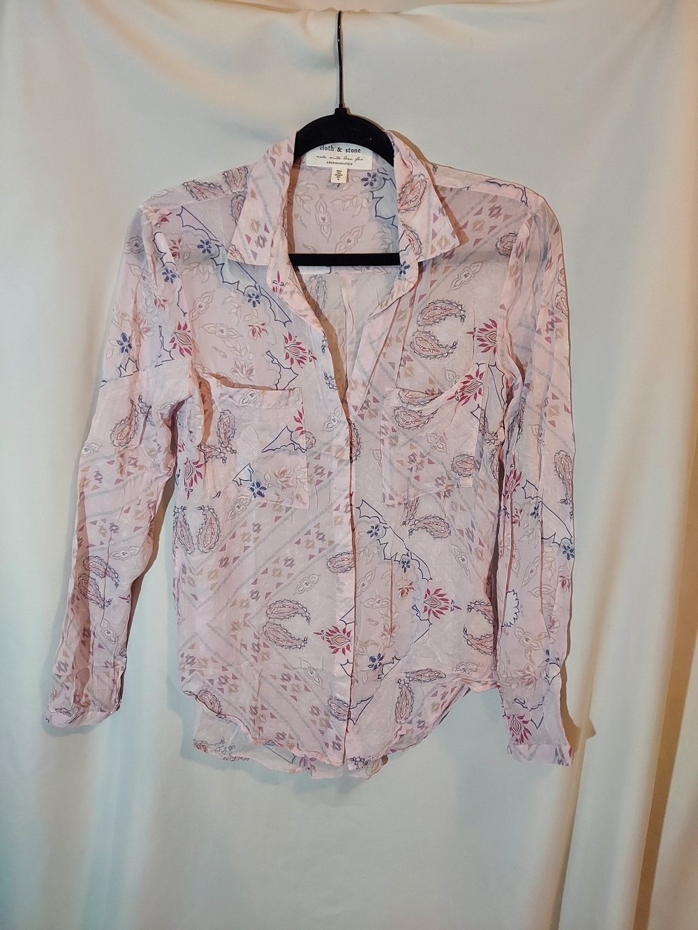 Anthropologie Cloth & Stone Tavari Paisley Sheer Blouse Blush Pink XSmall